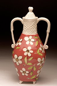 Image of the porcelain paper clay work Red Dancing Woman Vase by Jerry L. Bennett.